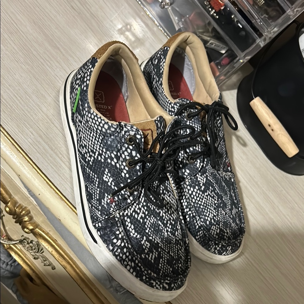 Black and White Snakeskin Sneakers